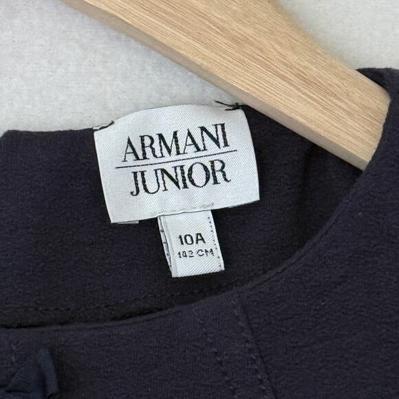 Armani Junior Dress Girls Size 10A Contrast Stitch Bow Flare Preppy Kidcore - Picture 6 of 8